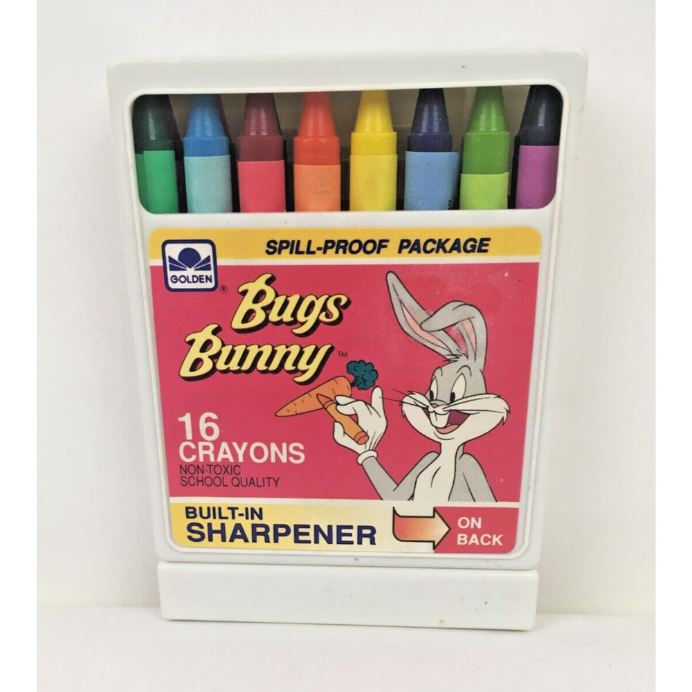 Vintage 1989 Color Crayons Warner Bros Bugs Bunny Golden 16 count Sharpener